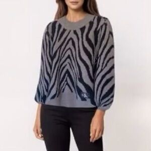 Calvin Klein Jeans Zebra Pattern Sweater - Gray and Black